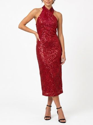 Rachel Roy Sequin Harland Halter Midi Dress in Haute Red at Nordstrom, Size Xx-Large