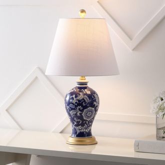 Jonathan Y Designs Grace French Country Cottage Ceramic/Iron Floral Urn LED Table Lamp in Navy/white at Nordstrom