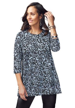 Jessica London Stretch Knit Swing Tunic in Azure Mist Stencil at Nordstrom, Size 40