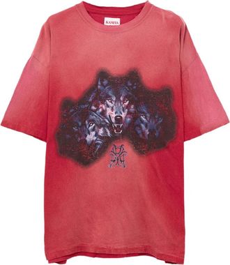 Bows & Arrows Gerafeld T-shirt met wolfprint - Rood