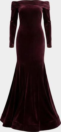Mac Duggal Velvet Off-The-Shoulder Mermaid Gown