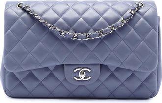 Chanel Pre-owned Womens Jumbo Classic Lambskin Double Flap - Blue Leather - One Size