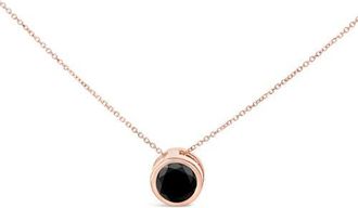 House of Brilliance 14K Rose Gold 7.0 Cttw Bezel-Set Black Round Diamond Solitaire Pendant Necklace in Pink at Nordstrom