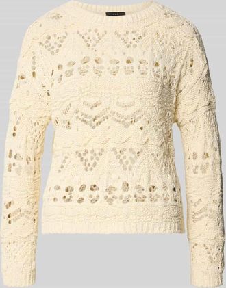 Oui Strickpullover mit Rundhalsausschnitt in Offwhite, Gr&ouml;&szlig;e 34