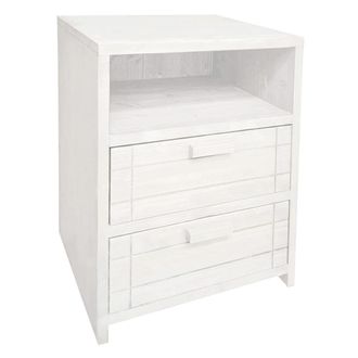 NATYAL Mesita de noche de madera maciza con 2 cajones en tono blanco 40cm