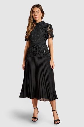 Coast Velvet Lace Collared Midi Dress in Black at Nordstrom, Size 6