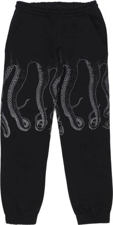Octopus Zwarte Trainingsbroeken met Tentakel Print - Heren - Sweatpants - Zwart - XL - Katoen - Broeken