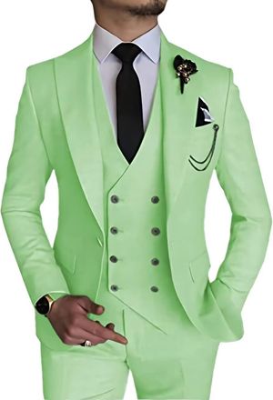 Generic 3 Piece Suit for Men Mint Green Double Breasted Suit