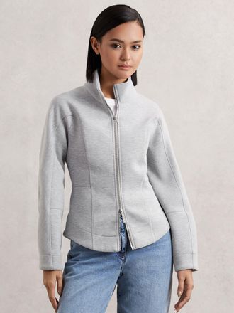 Reiss Grey Funnel-neck Zip-through Sweatshirt, XS