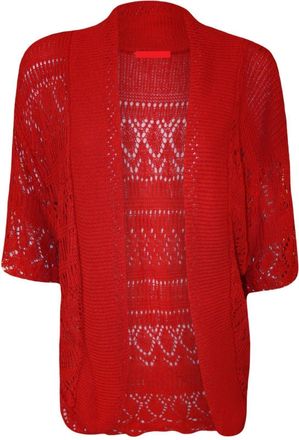 ZEE FASHION New Ladies Knitted Crochet Short Sleeve Bolero Plus Shrug Open Cardigan UK 14-30 (X-Large (UK 16/18), Red)
