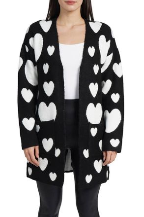 Love Token Hearts Long Sleeve Cardigan In Black