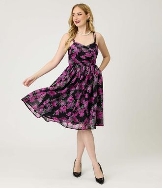 Unique Vintage Reed Swing Dress in Black & Purple Floral at Nordstrom, Size X-Large