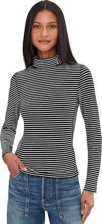 Madewell Stripe Coverstitch Turtleneck Drapey Ray Womens Clothing Winter White : LG (Womens 10-12), Elastane/Polyester/Viscose