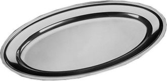 Trade Shop Trade Shop - Vassoio Piatto Ovale In Acciaio Inox Portata Cucina Diametro 45cm