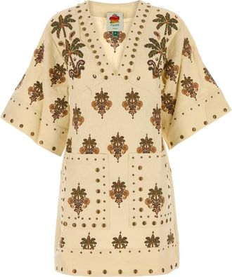 Farm Rio Embroidered Linen Tunic Dress