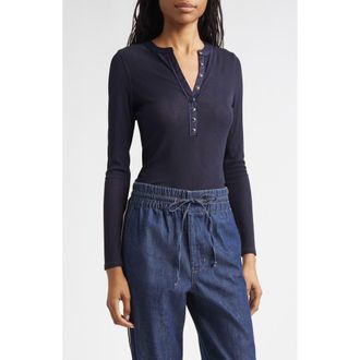 Veronica Beard Drexler Knit Henley Top in Navy at Nordstrom, Size X-Small