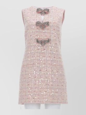 Self Portrait sleeveless mini dress tweed bow detail