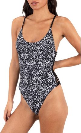 Hurley Ikat Palm One-Piece Swimsuit in Black /Coconut at Nordstrom, Size X-Large