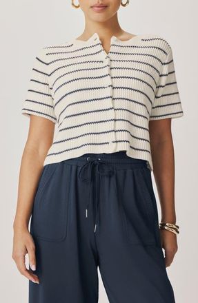 Splendid Delilah Stripe Cotton Cardigan in Mood Indigo Blue/Shell at Nordstrom, Size X-Large