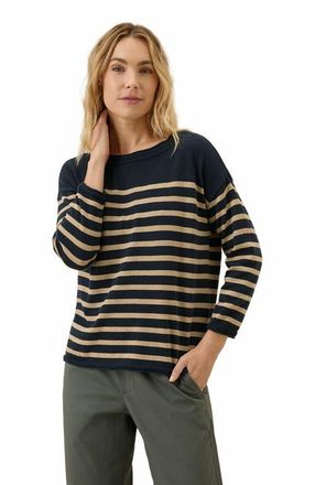 Pact Organic Cotton Classic Fine Knit Wide Neck Sweater in Encinitas Stripe Midnight Blue at Nordstrom, Size Medium