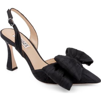 Badgley Mischka Olisa Slingback Pointed Toe Pump in Black Silk at Nordstrom, Size 5.5