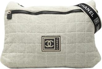 Chanel Pre-owned Gekatoende Katoenen Crossbody Tas - Dames - Vintage Schoudertas - Grijs - ONE Size - Katoen - Vintage