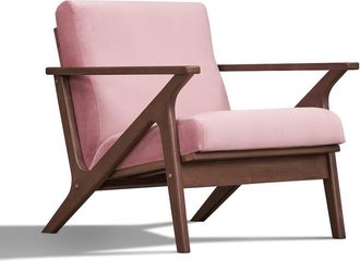 Omax Decor Zola Solid Wood and Velvet Upholstered Accent Armchair in Blush Pink