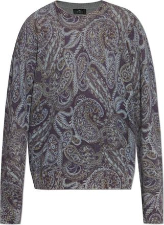 Etro Gebreide trui met patroon - Heren - Ronde hals truien - Grijs - M - Wol - Truien & Vesten