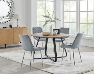 Furniturebox Santorini Brown Round Dining Table & 4/6 Pesaro Silver Leg Chairs in Grey