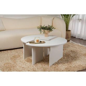 Dmora Dmora - Mesa De Caf&eacute; Tairn, Mesa De Centro Baja, Revistero Para Sof&aacute;, Estante De La Sala De Estar, 90x90 H41 Cm, Blanco Y Natural
