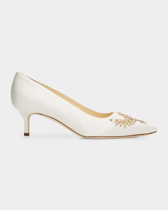 Manolo Blahnik Pasadislo Embellished Satin Pumps