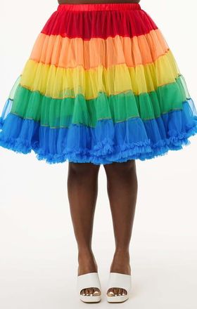 Unique Vintage Plus Size Stripe Ruffled Petticoat Crinoline in Rainbow at Nordstrom