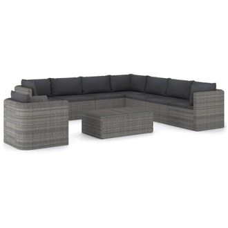 vidaXL 9 Pcs Garden Lounge Set Con Coj&iacute;n Mimbre Pe Gray