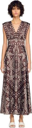 Sandro Bandana-print maxi dress in Taupe /White at Nordstrom, Size 40 Eu