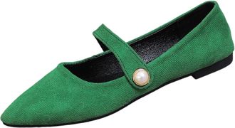 Generic Ladies Flat Shoes Pointed Toe Casual Pumps Shoes Solid Color Stylish Breathable Non-Slip Comfortable Loafers for Women Office Leisure Green