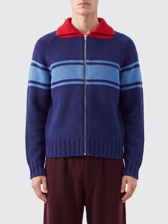 Marni Striped Cotton Turtleneck Cardigan with Zip Closure