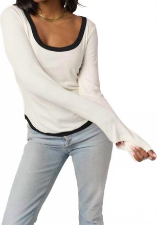 Bloomingdale's Contrast Scoop Neck Rib Long Sleeve Top In Ivory/black