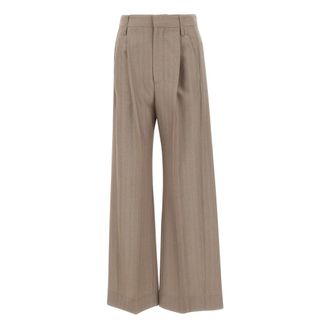 Victoria Beckham Pleated Waist Trouser - Dames - Wijde Broeken - Bruin - XS - Wol - Broeken