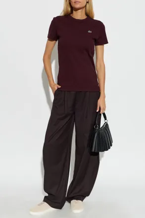 Lacoste Ribbed Top With Logo Patch, Womens, Burgundy
