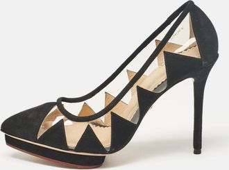 Charlotte Olympia Black Pvc And Suede Platform Pumps