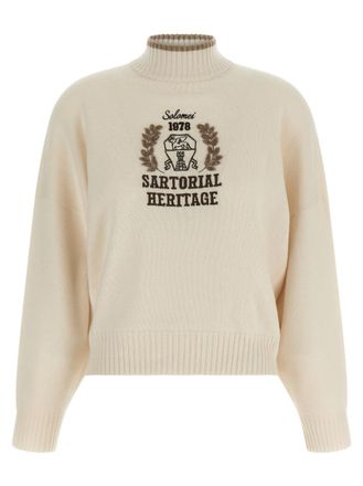 Brunello Cucinelli Beige Embroidered Turtle Neck Sweater