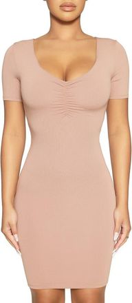 Naked Wardrobe Ruched Bust Short Sleeve Minidress in Coco at Nordstrom Rack, Size X-Small