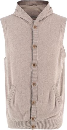 Brunello Cucinelli Beige Knitted Hooded Sweater Vest Size XL