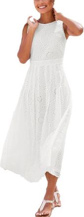 Lascana Womens Sleeveless Eyelet Maxi Dress in White at Nordstrom, Size 14