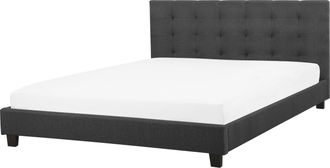 Beliani Cama De Agua De Poli&eacute;ster Gris Oscuro Negro 180 X 200 Cm Abotonado La Rochelle