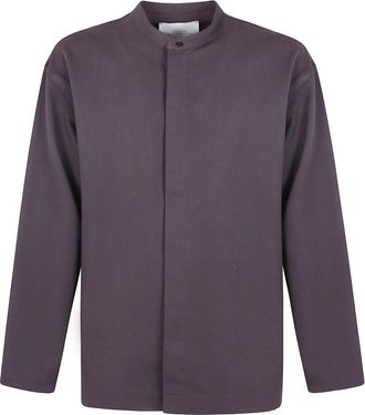 STUDIO NICHOLSON Opa Kraag Shirt in Karst Stijl - Heren - Casual Overhemden - Paars - S - Overhemden