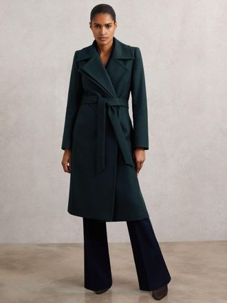 Reiss Teal Wool-blend Double-lapel Belted Coat With Cashmere, 10