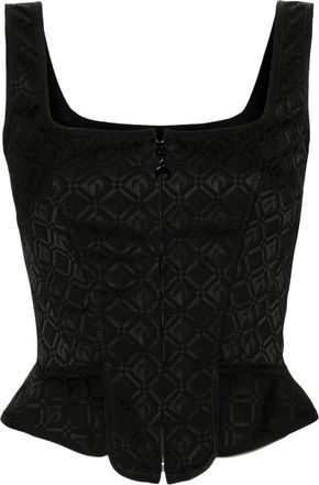 Marine Serre Moon Diamant jacquard corset top - women - Viscose/Wool/Rayon/Polyamide/Recycled Spandex/Viscose - 36 - Black