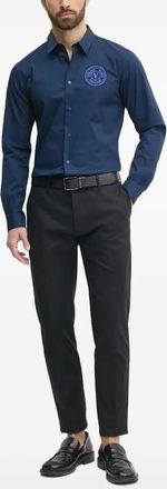 Versace Jeans Couture logo-embroidered long-sleeve shirt - men - Fabric - 48 - Blue