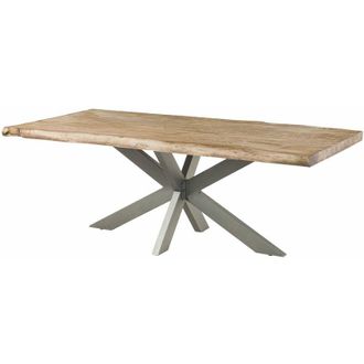 Massivmoebel24 freeform 5 Tavolo da pranzo in legno di mango - verniciato beige / gambe incrociate argento 220x100